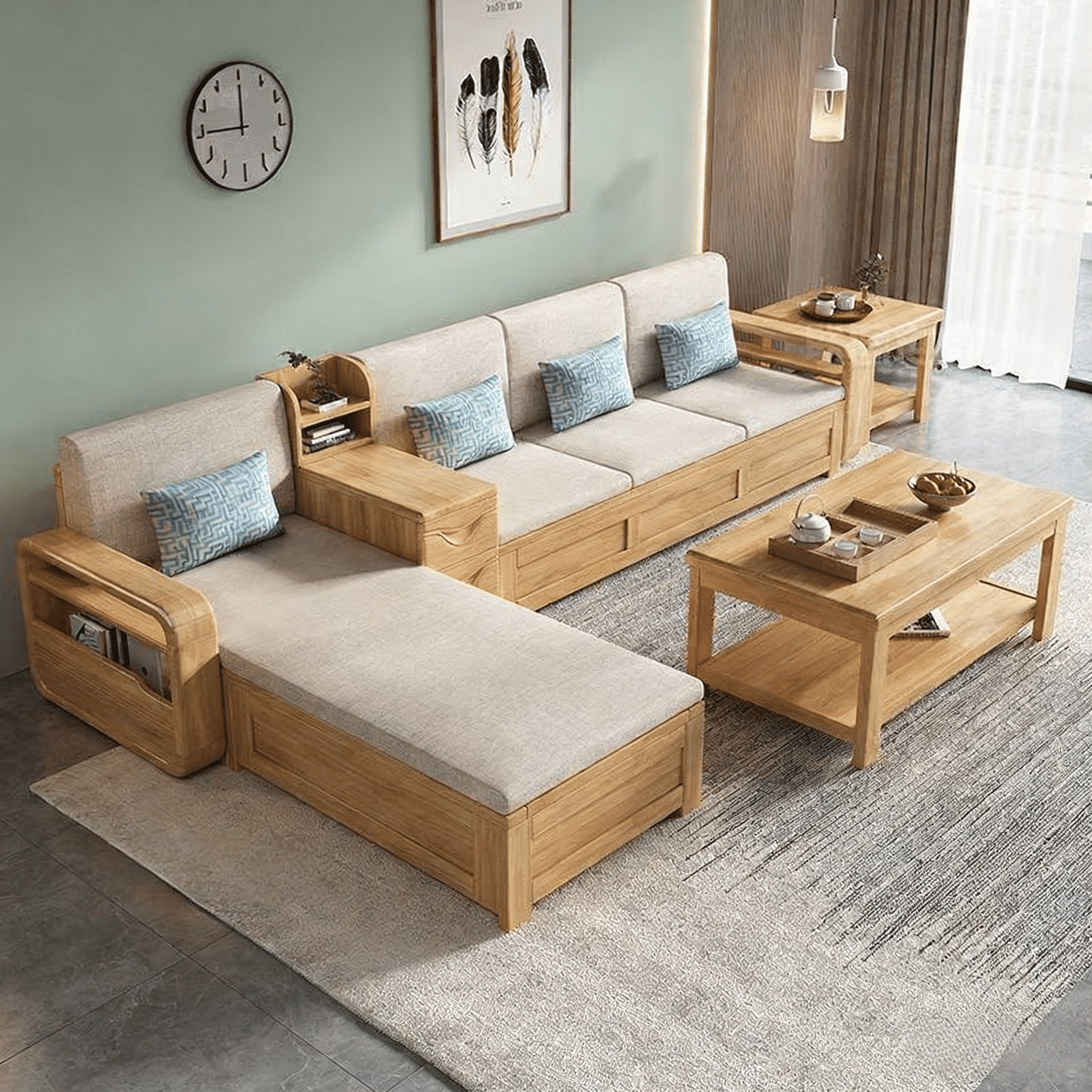 曲柏年实木沙发组合冬夏两用客厅沙发简约北欧高箱储物木质沙发 客厅a