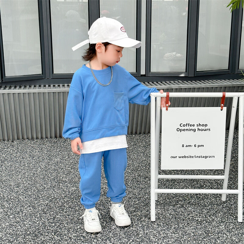 拥抱熊儿童卫衣套装秋款 男宝宝长袖长裤运动服女童假两件卫衣套装韩版 灰色套装 130 cm