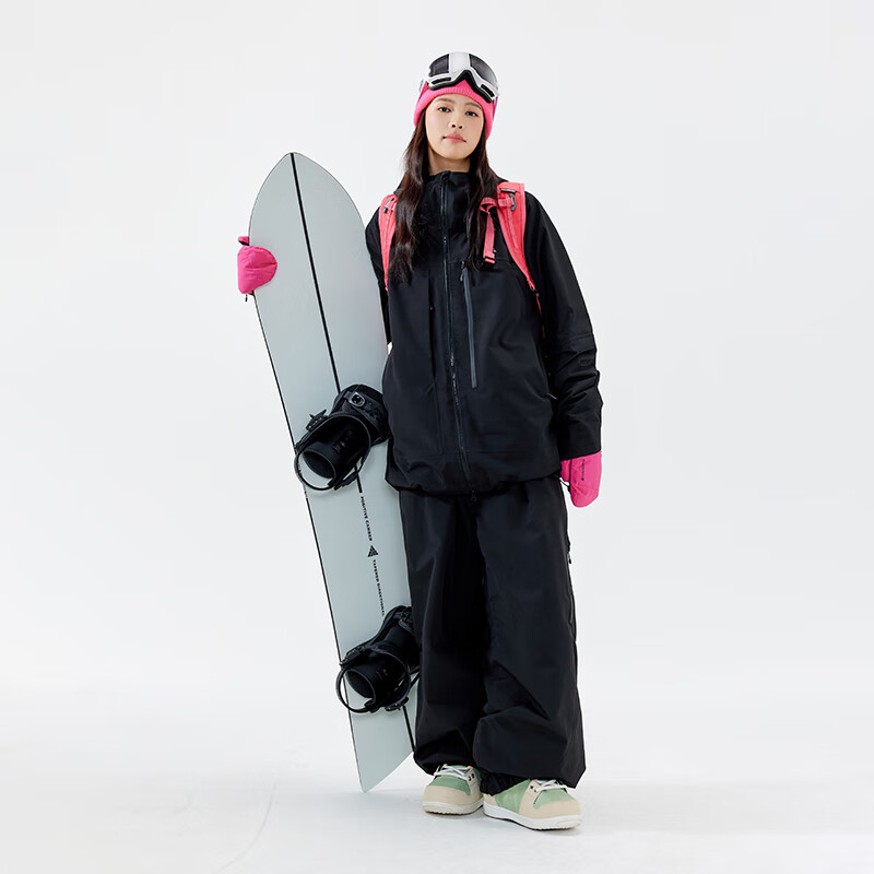 南恩【天际线】滑雪服套装2025新款女单板防水加厚3L全压胶专业雪服衣 黑色+黑色 L