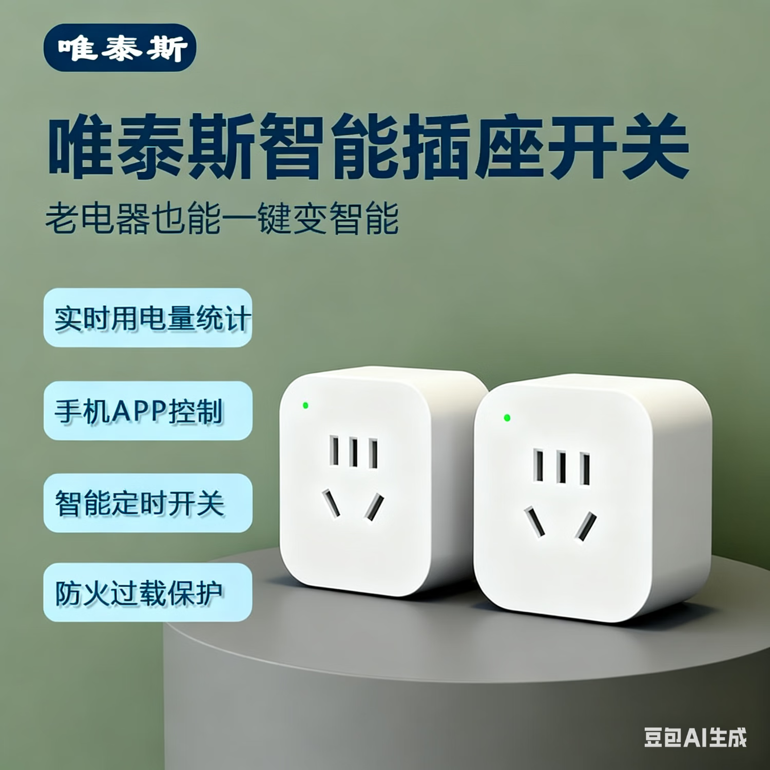 唯泰斯智能插座WiFi手机远程遥控控制家用插座定时开关用电量计量免网关 白色 WiFi计量版-10A