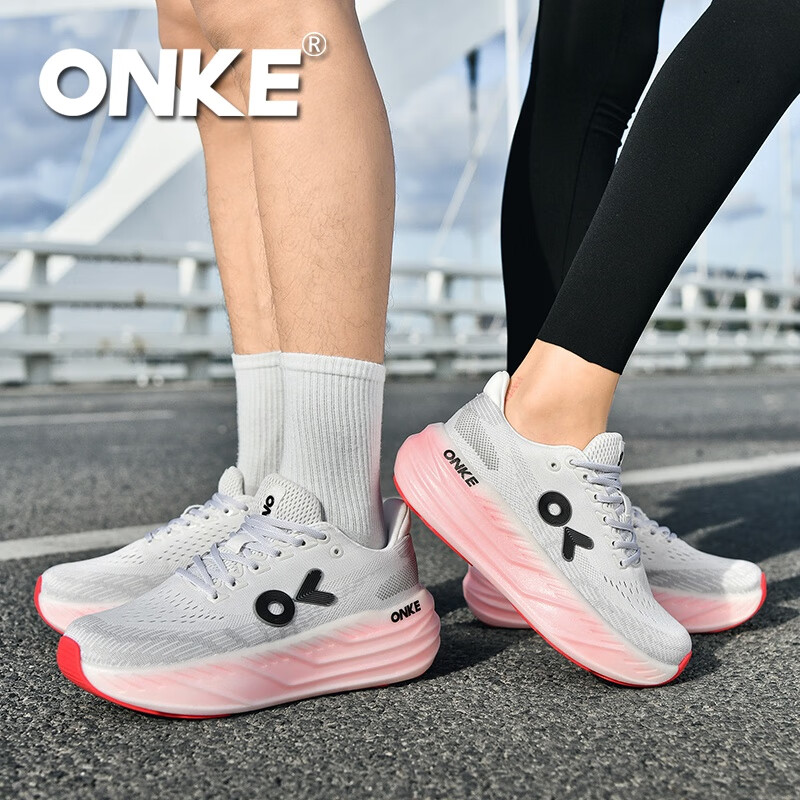ONKE德国欧克跑步鞋男女款轻便透气厚底缓震防滑耐磨百搭休闲跑步鞋男 赛博红 38