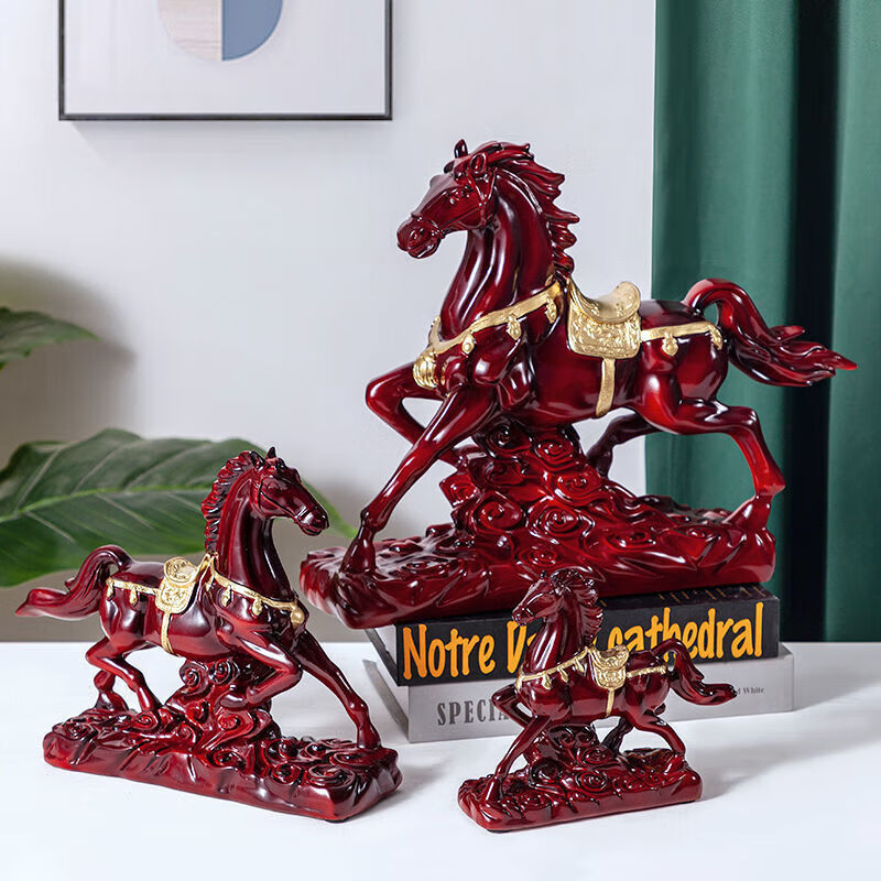 马上有钱马摆件仿真马旺财办公室艺术摆件家庭酒柜客厅的 红马小
