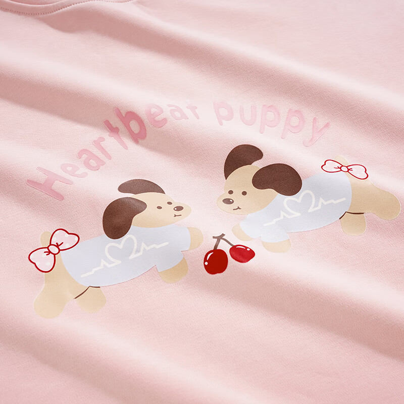 芬腾睡衣女【100%纯棉】秋冬新款圆领长袖卡通睡衣女家居服套装女神节 粉色 XL