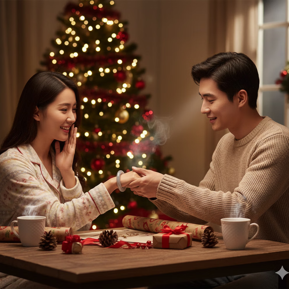 九福润新疆和田玉手镯烟紫色女士气质镯子玉石玉器平安镯送女友七夕礼物 53-54