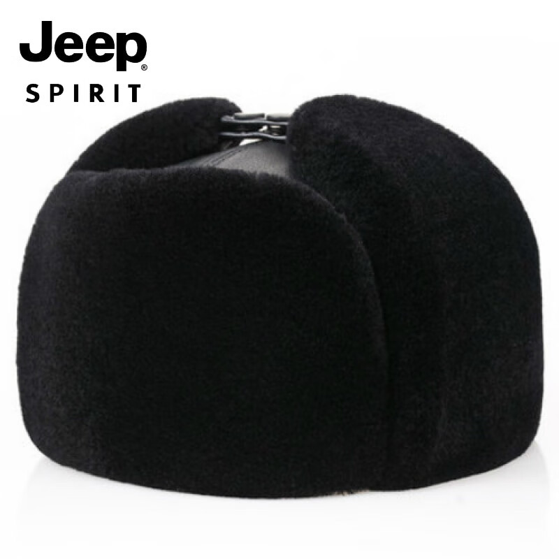 吉普(JEEP)冬季头层牛皮雷锋帽保暖护耳真皮帽子男士中老年人加厚东北老人帽 棕色真羊毛 58-59cm