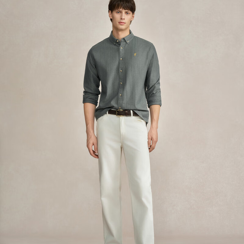 POLOWALK男装2025冬季新品男式长袖衬衫商务休闲职场男士上衣长衬 绿色 M