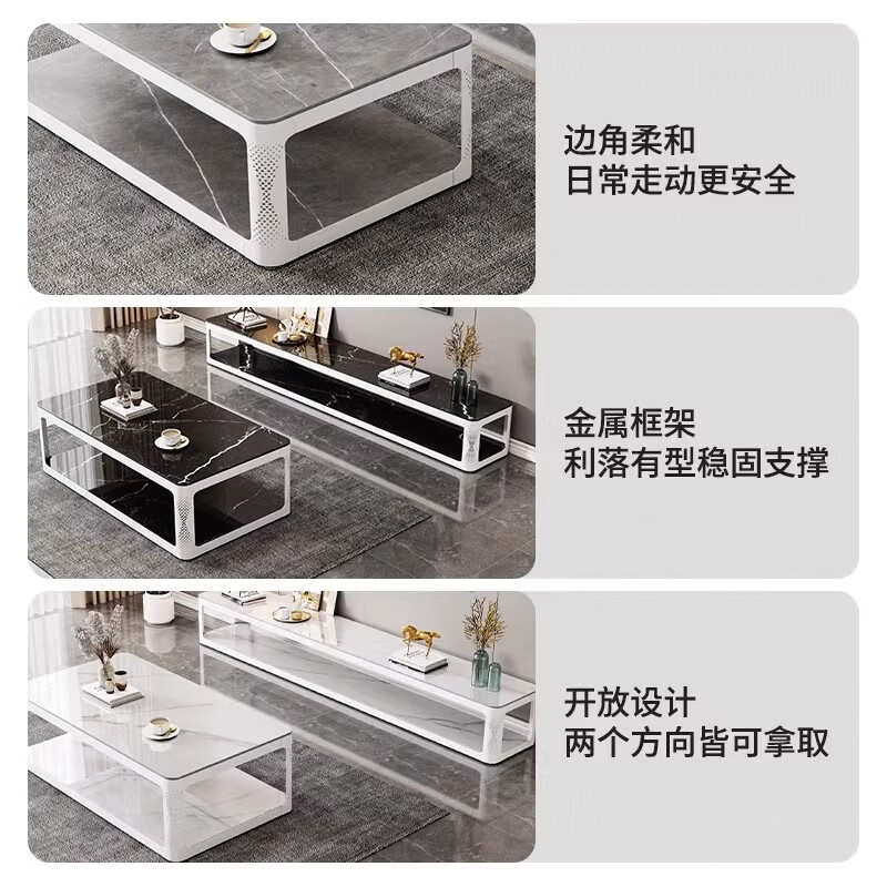 汐墨阁家用双层茶几客厅落地式会客茶水桌电视柜茶几桌组合钢化玻璃茶台 【雪山白+白架】60*60*45 组装简单