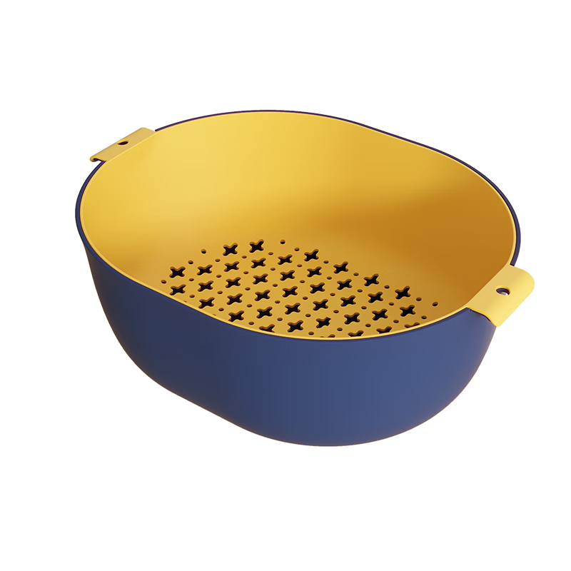 双层沥水篮洗菜盆果蔬篮水果篮子水果蔬菜收纳篮厨房家用大号滤水 【小号】|水果清洗「加厚」 深海蓝