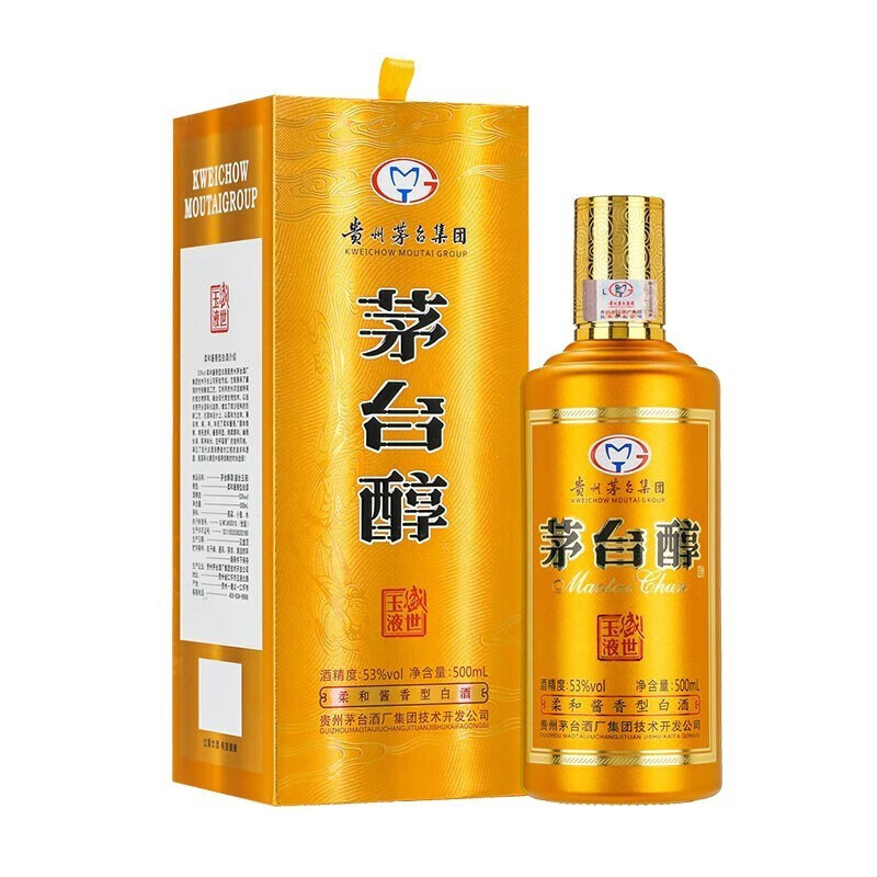 茅台出品 茅台醇 酱香型 白酒 礼物 新老款随机【喜酒】 53度 500mL 1瓶 盛世玉液帝王金