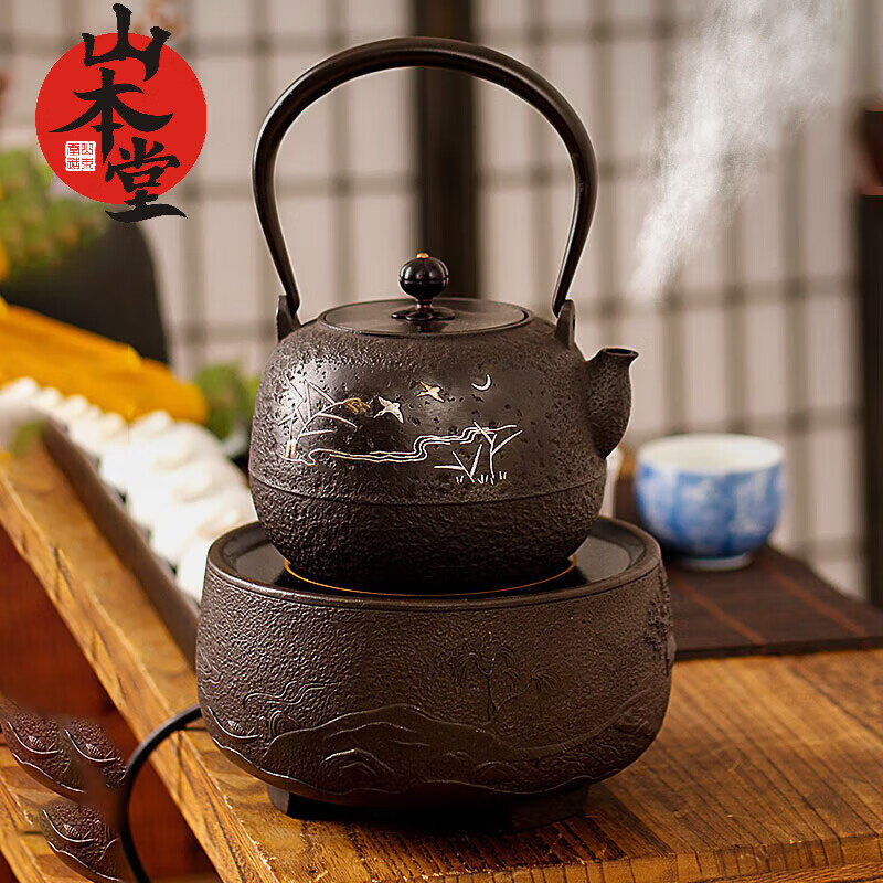 山本堂日本進(jìn)口高端砂鐵壺原裝鑲嵌鑄鐵圍爐煮茶器辦公室電陶爐茶爐燒水 （孤品）星夜砂鐵壺 1L以上
