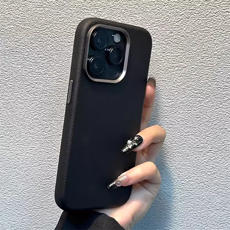 酷图适用苹果15手机壳新款真皮iphone15pro保护套小众纯色iphone14pro 黑色纯色皮质全包防摔 iPhone15