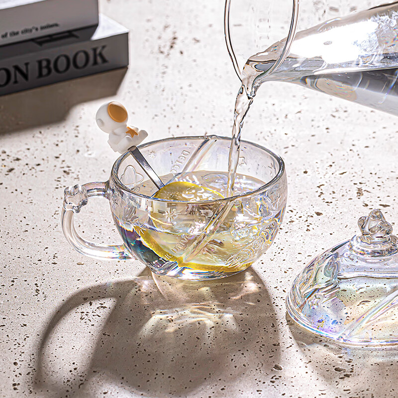 乐唯诗（LOVWISH）星空球杯玻璃杯带盖勺高颜值女生咖啡早餐喝水杯家用设计感燕麦杯 星球杯极光彩【含盖送勺】320ml*1