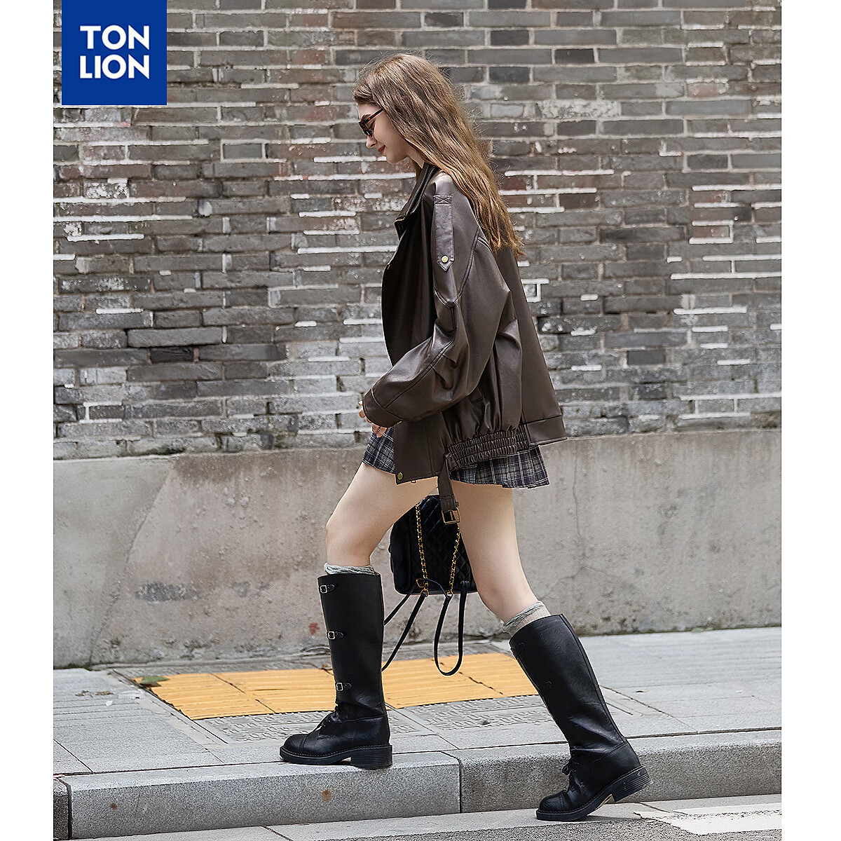 唐狮（TonLion）2026春秋新款外套女时尚气质洋气一手长翻领仿皮衣外套