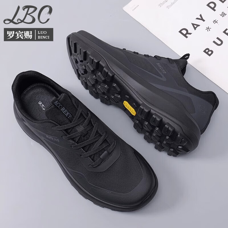罗宾赐品牌轻奢鞋子男春夏季运动鞋厚底透气防滑男士高档休闲鞋旅游鞋 68801黑色【增高】-高端男鞋 42