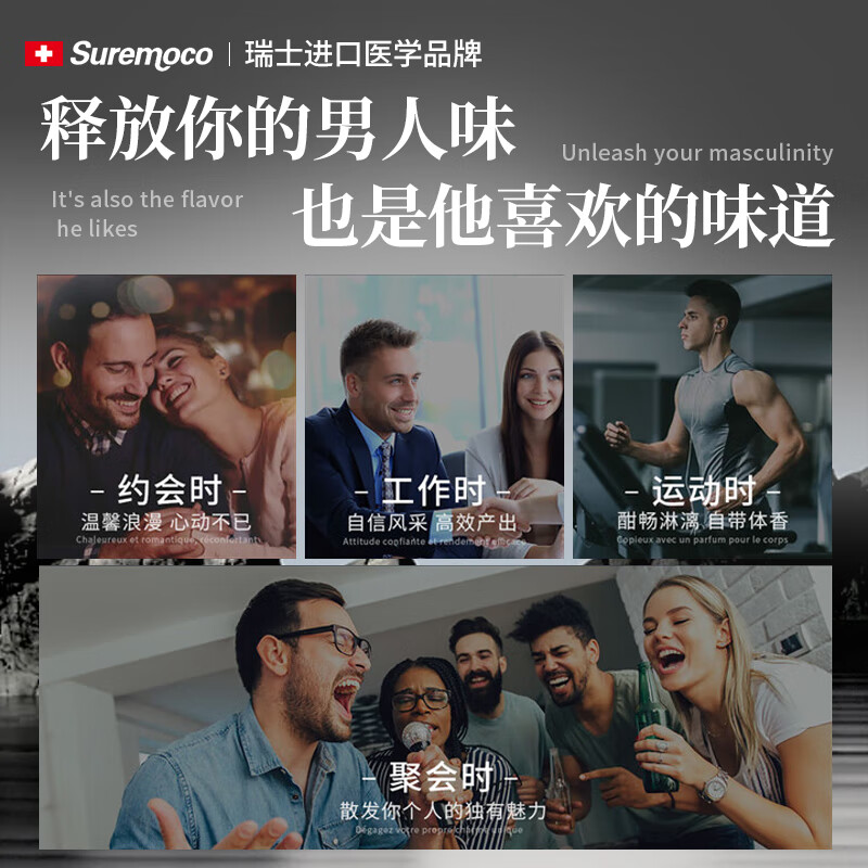 suremoco瑞士进口果酸男士沐浴露除螨后背祛痘止痒滋润保湿持久留香沐浴液 【第三件0元】三瓶回购装