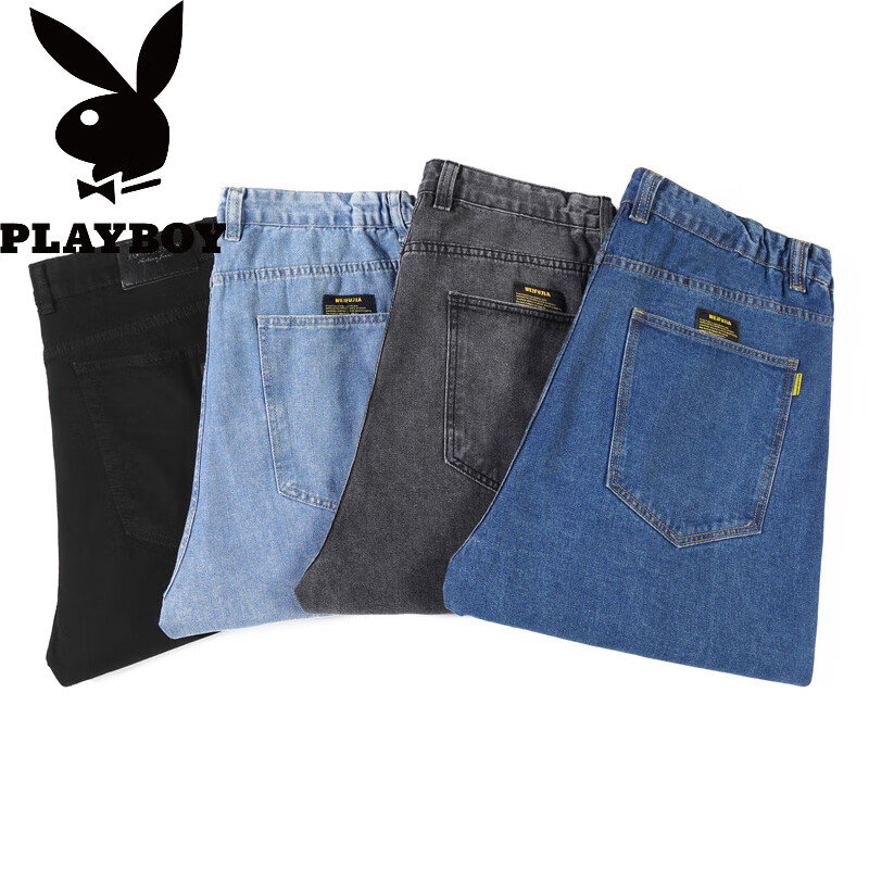 花花公子(PLAYBOY)年牛仔裤男宽松直筒加肥加大码秋冬款秋季长裤子 9001款烟灰色不加绒 40 码腰3尺0