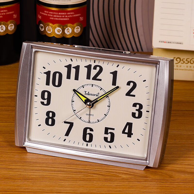 天王星天王星學(xué)生用靜音鬧鐘臥室床頭小鬧鐘老人用帶夜燈臺(tái)鐘 鐘夜光小 5437灰色