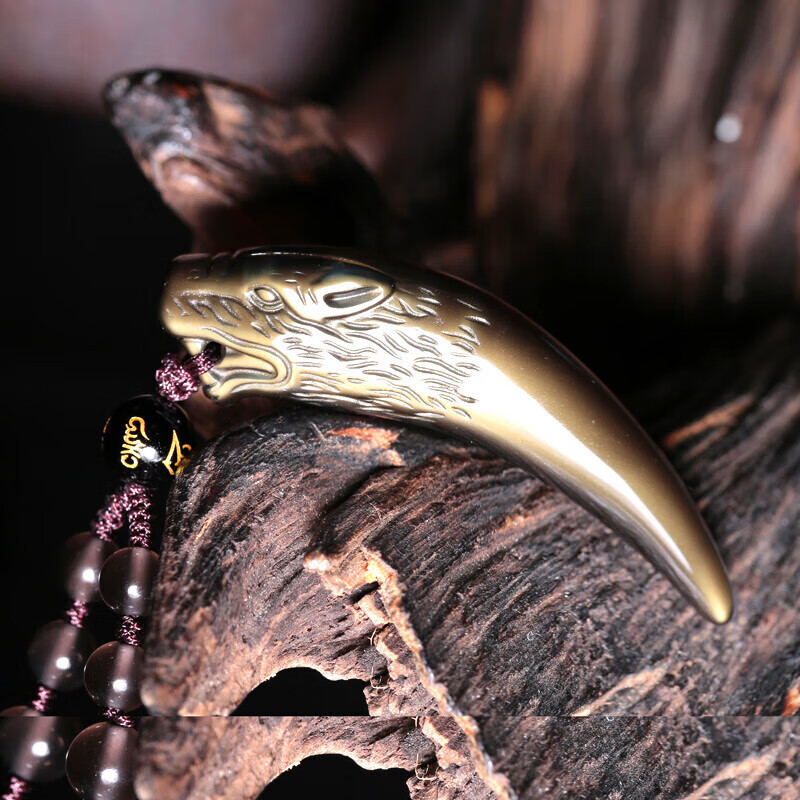 奥洛黛娅天然黑曜石无事牌水滴吊坠招财貔貅男士项链护身符送老公生日礼物 金曜【狼牙吊坠】