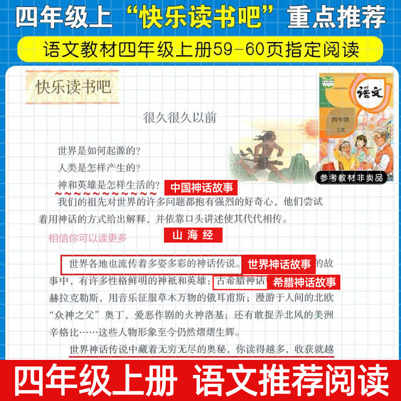四年级上册必读课外书阅读快乐读书吧中国古代神话故事山海经小学生版世界经典神话与传说希腊神话故事必读的老师推荐同步作文书籍 【四上4本】中国神话+山海经+希腊神话+世界神话