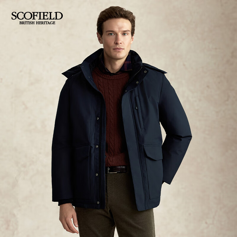 Scofield男士25秋季新款可脱卸帽子羽绒服90鹅绒罗文收口鹅绒服冬季外套 藏青色 L (175)