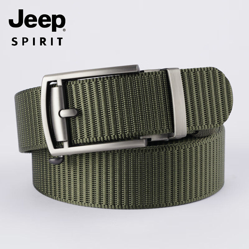 JEEP SPIRIT新款自動扣帆布皮帶男士時尚個性休閑牛仔褲帶無孔無牙尼龍腰帶潮 【08款】軍綠色 120cm