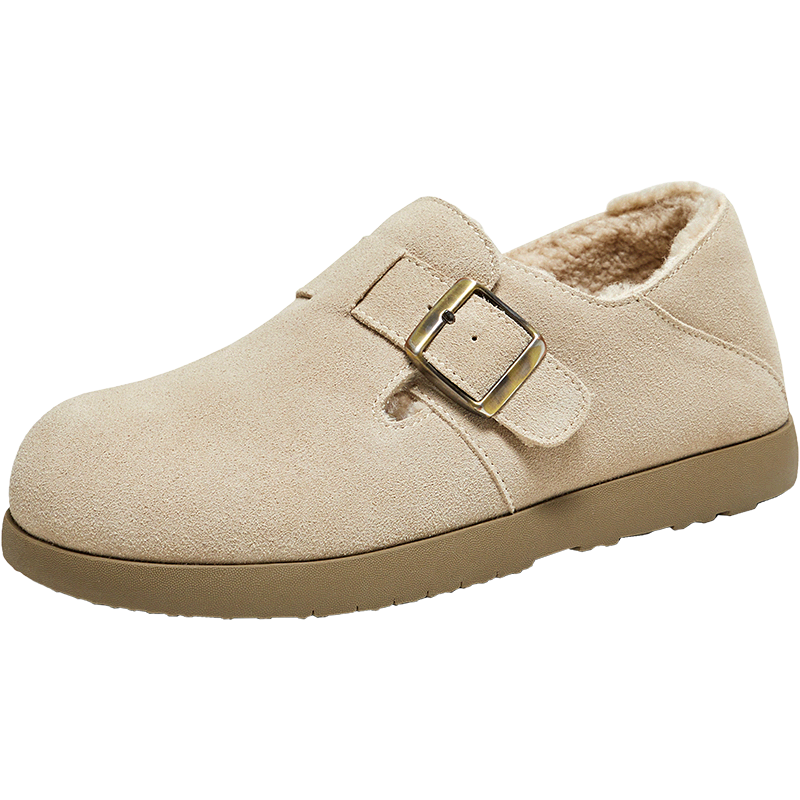 百思图25冬勃肯鞋复古休闲加绒保暖女单鞋D3097DM5 浅杏色 35