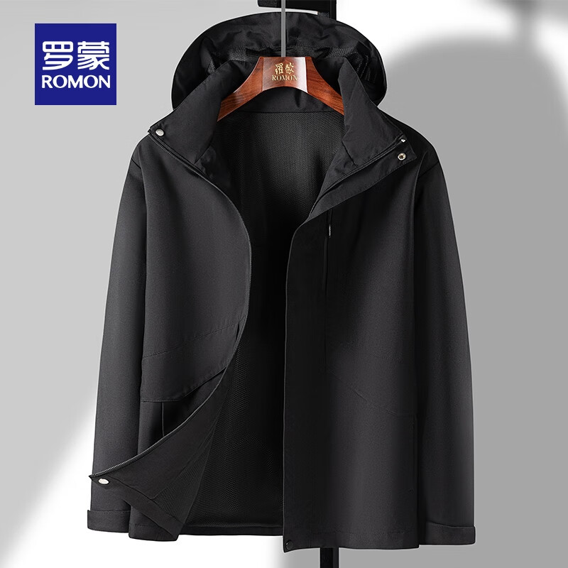 罗蒙户外冲锋夹克衣服男女同款秋季新款可拆卸帽登山情侣外套 7J205118黑色 L 【建议140-160斤】 京东折扣/优惠券