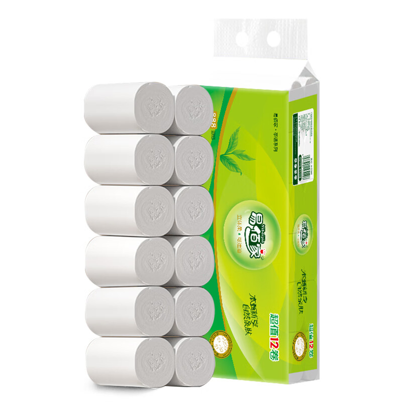 易佰家卷纸茶语卫生纸家用实惠装木浆本色厕纸纸巾擦手纸 4层 66.7g/卷*12卷 1.6斤