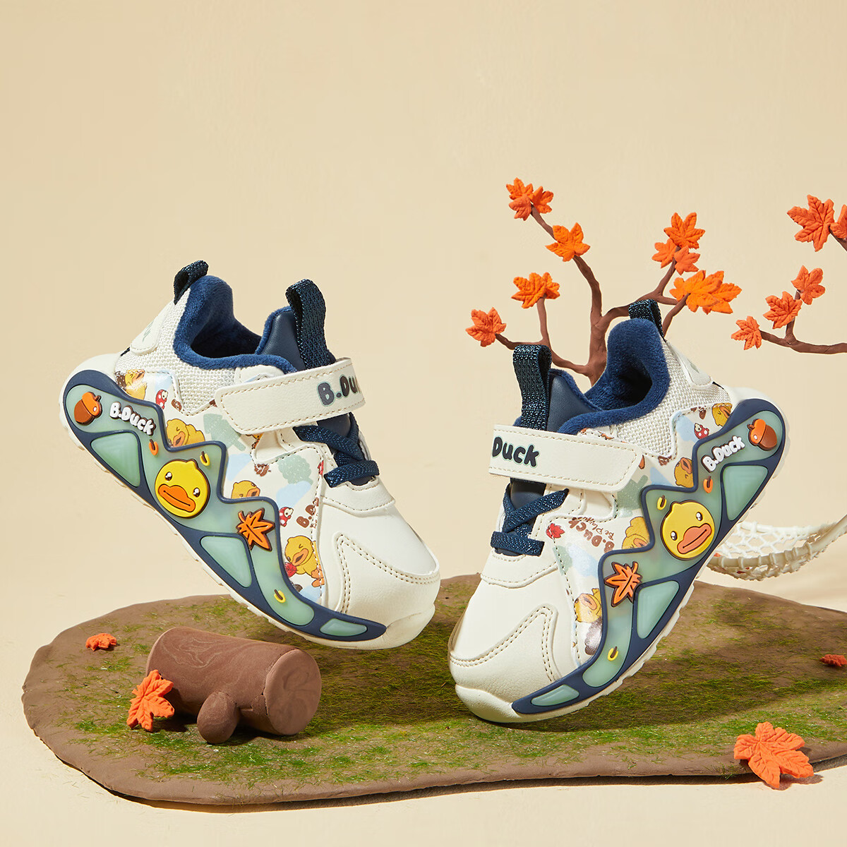 B.Duck小黄鸭童鞋男童运动鞋冬季儿童卡通短绒保暖舒适二棉鞋016A米蓝27