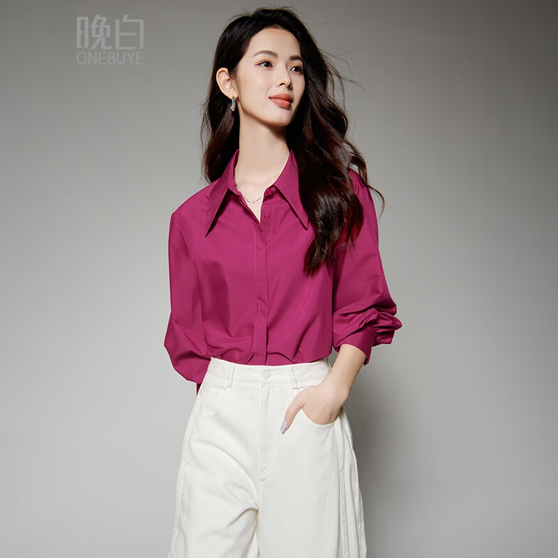 晚白【新品】爆款显白衬衫女2026春款气质减龄百搭亲肤大码莫代尔衬衣 树莓红 S