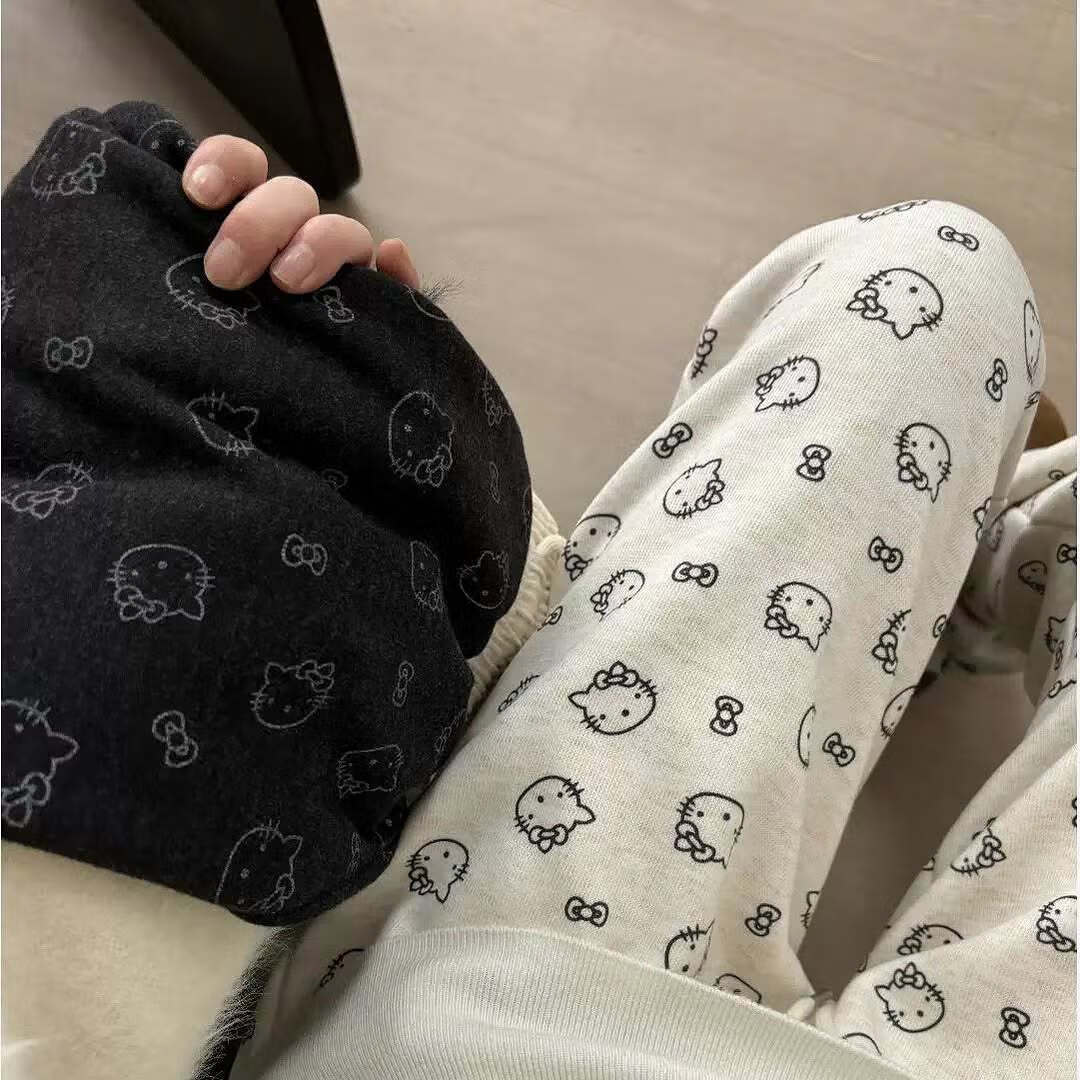 拥抱熊女童秋款印花阔腿裤儿童外穿蝴蝶结打底裤子宝宝弹力直筒休闲长裤 米色 110 cm 京东折扣/优惠券