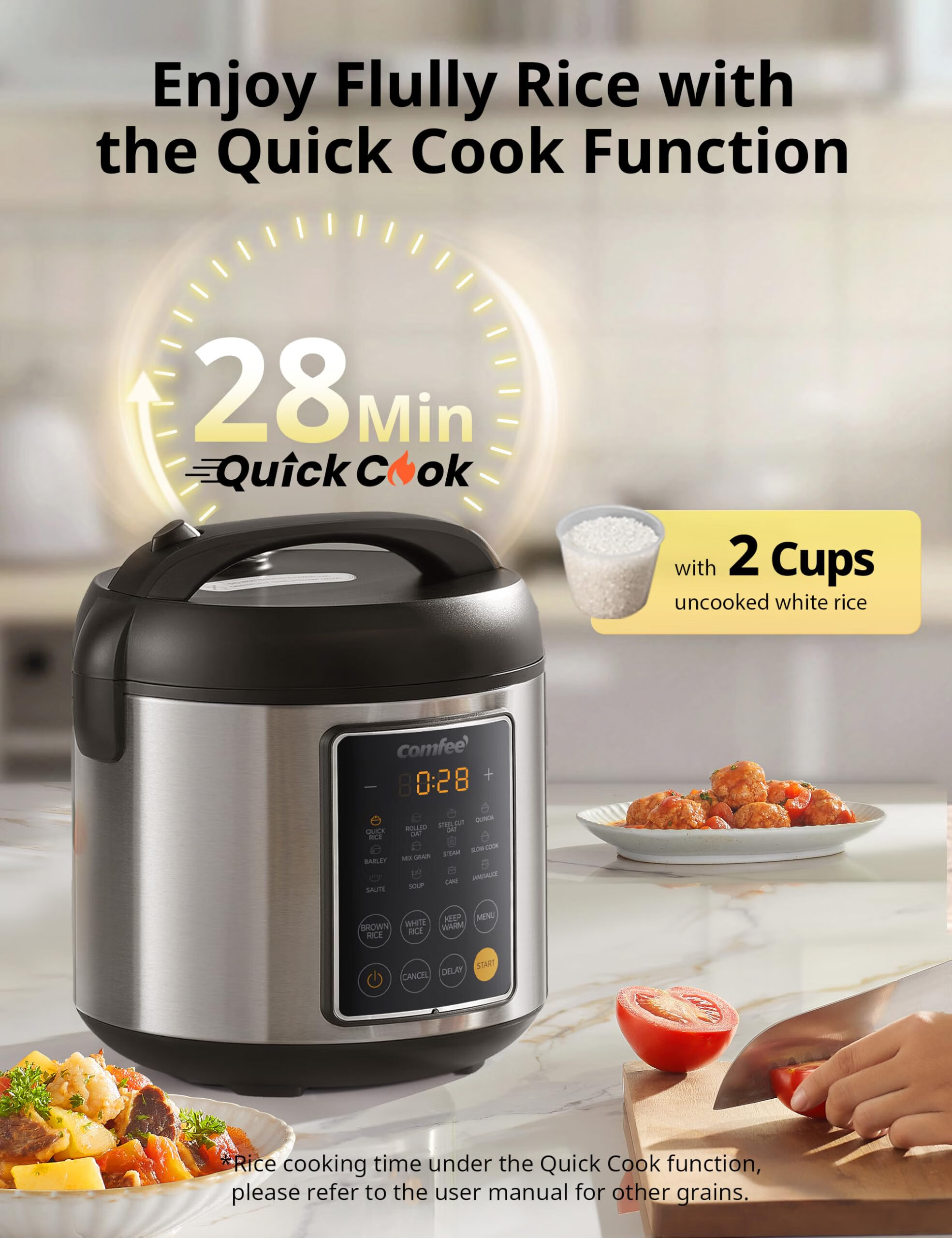 comfee 14功能5L多功能电饭煲 不锈钢内胆 需要变压器 黑色和不锈钢 14 Presets_10 Cups Uncooked
