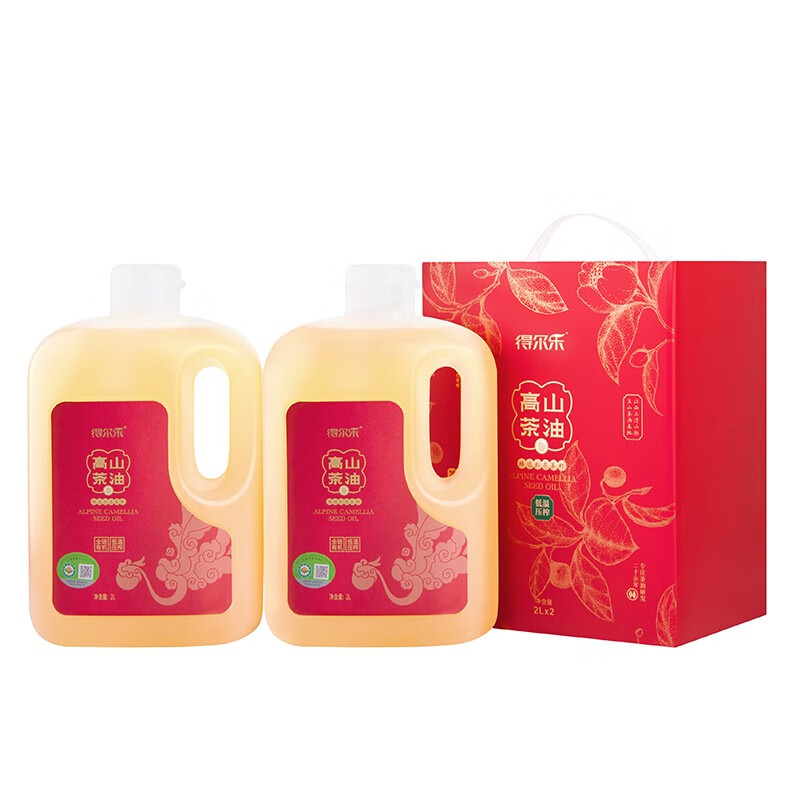 得尔乐 茶油 有机高山红花山茶油礼盒2L*2瓶低温压榨食用油