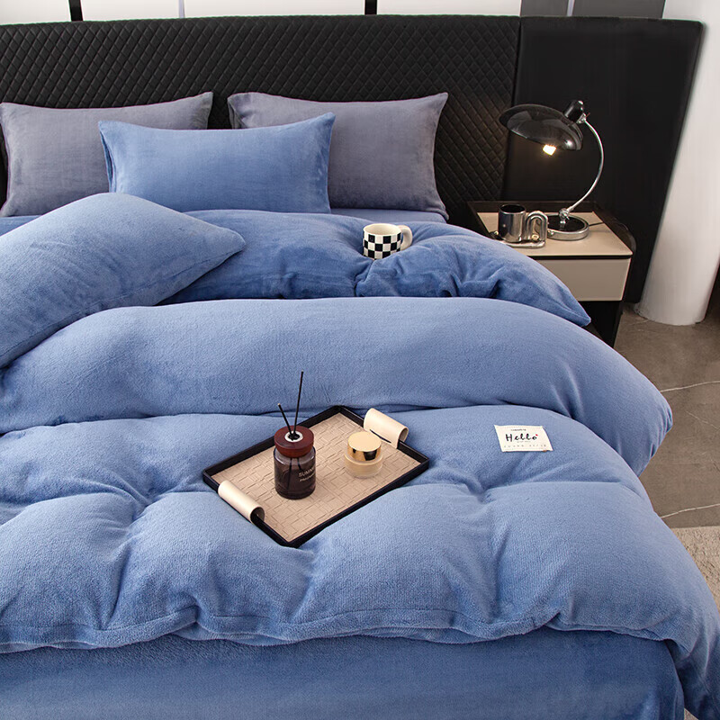 软贝简约轻奢牛奶绒床上四件套保暖毛绒床单被套学生宿舍秋冬款三件套 宾利兰 2.0m 床单款 （被套200*230cm） 四件