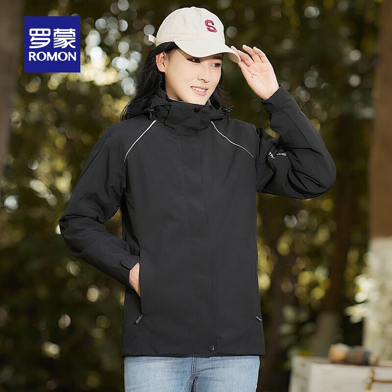 羅蒙【一衣三穿】可拆卸帽沖鋒夾克秋冬新款三合一防風(fēng)外套男士休閑服 3J49155B黑色女 2XL