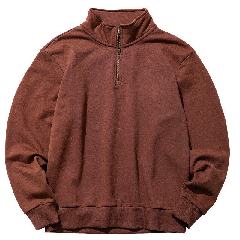 海行420g纯棉长袖半拉链卫衣男抓绒简约立领宽松休闲上衣外套男款 砖红色 (420g抓绒纯棉) 2XL