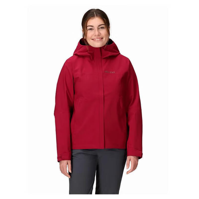 土撥鼠（Marmot）沖鋒衣女防風(fēng)防水透氣耐磨連帽紅色彈力戶外徒步硬殼衣 Red Mulberry XL