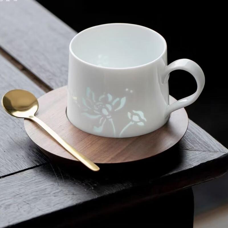 景德鎮（jdz）陶瓷手繪馬克杯-創(chuàng  )意小清新咖啡藝術(shù)杯 素色 荷花