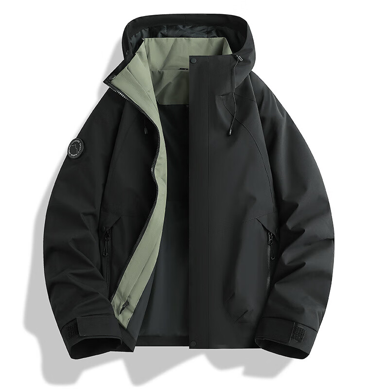 德尔.默克（Delmerk）2025款防风冲锋上衣男女三合一抓绒两件套骑行旅游登山服团购定制 火龙果红单外套【情侣款】 S