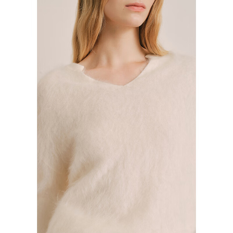 OBBLIGATO奥丽嘉朵秋冬绒感心型领山羊绒毛织衫 米白 S