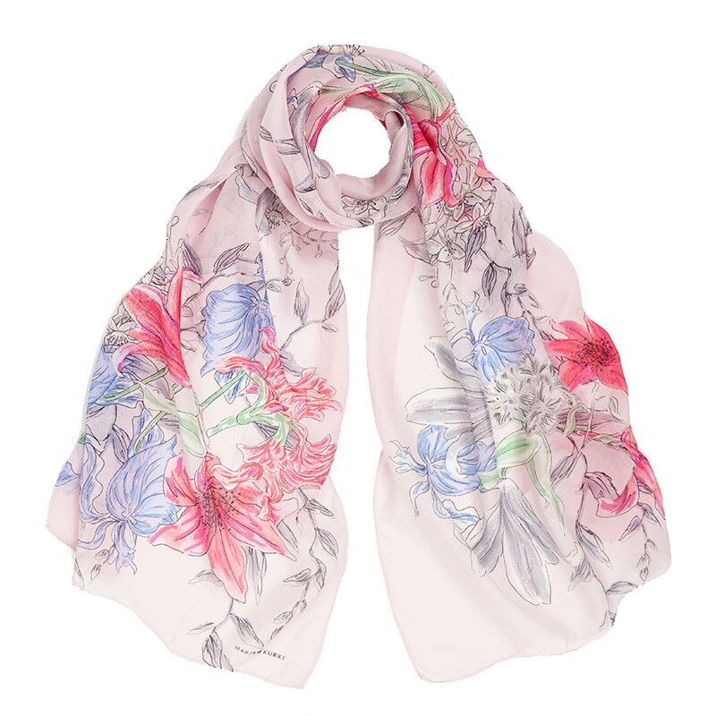 瑪麗亞·古琦MARJAKURKI瑪麗亞古琦媽媽款絲巾女夏季薄款紗巾真絲圍巾防曬披肩 粉色禮盒裝_代寫(xiě)賀卡_桑蠶絲