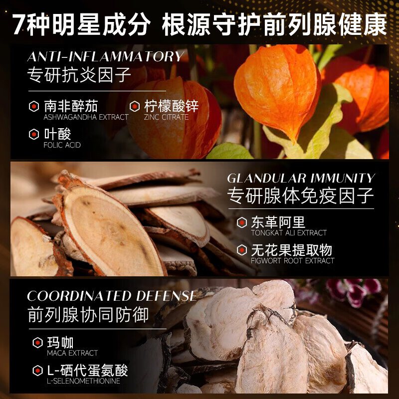 KOUND腺畅宁【前列腺炎】南非醉茄尿频尿急尿不尽赖夜尿多会阴氨酸 60粒*8瓶