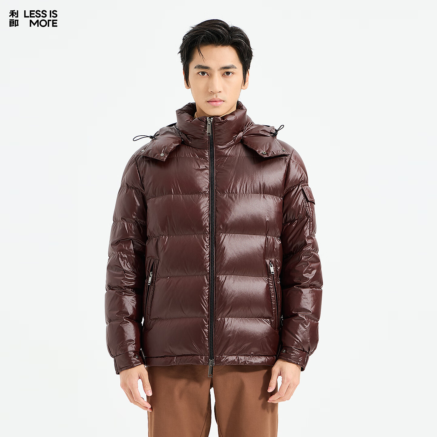 利郎轻时尚男装【商羽鲜绒】羽绒服男可拆卸连帽易打理保暖面包服外套 巧克力棕（1H） XL (175)