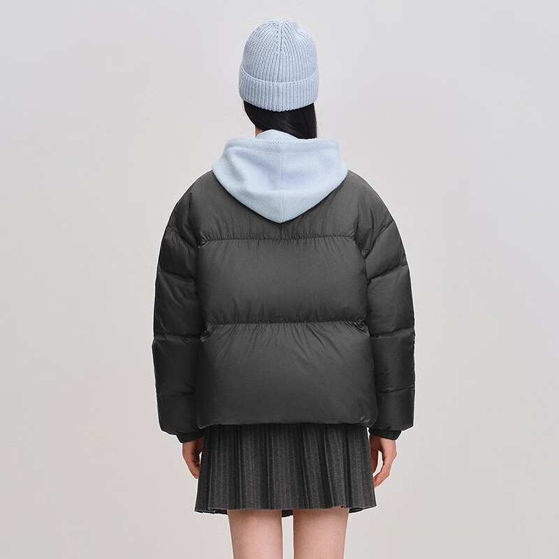 乐町【火山岩】乐町经典面包羽绒服2025年冬季新款短款蝴蝶结保暖外套 乌黑(现货) XS