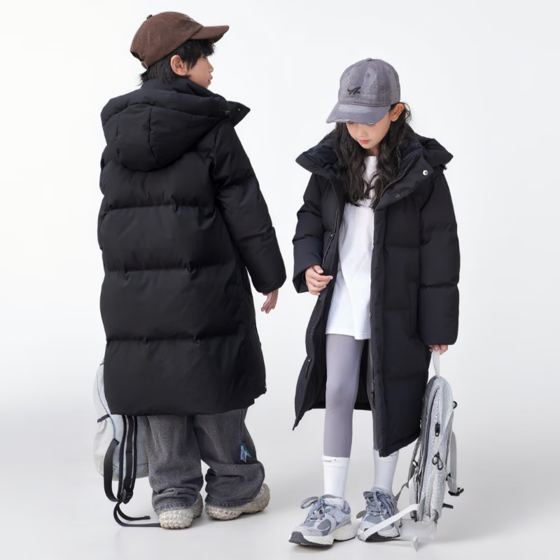 G.DUCK HELLO儿童亲子长款过膝长款羽绒服中大童小孩加厚连帽东北极寒保暖衣服 黑色 【90白鸭绒】 185 【建议身高170-178cm】