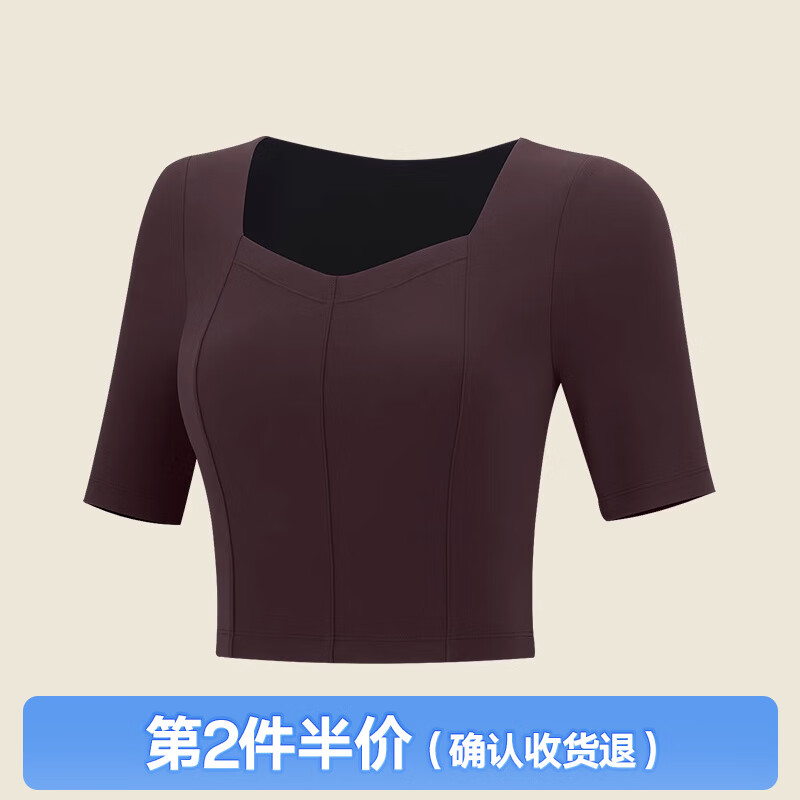 VFU裸感運(yùn)動(dòng)上衣短袖女普拉提健身瑜伽服固定杯帶胸墊t恤春夏新款 松露色 S