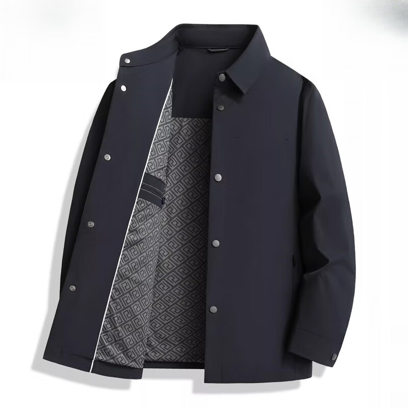 利郎夹克外套男士春秋季2025新款中老年爸爸装行政商务翻领茄克男 蓝色 M 体重100-120斤