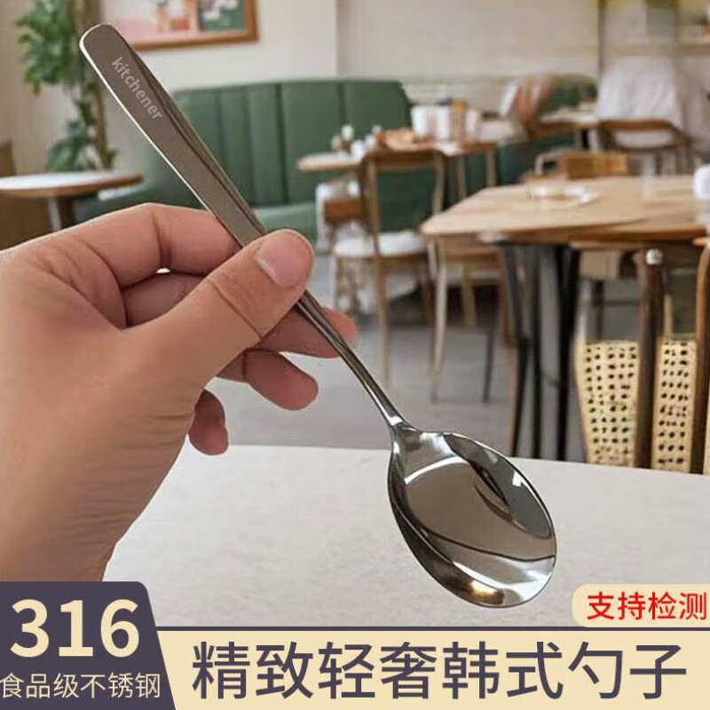 GIOIO316不锈钢勺子韩式家用汤匙网红吃饭创意食品级加厚长柄调羹 【316抗菌钢+支持检测】进口高品质钢 优雅韩式【5A镜面+抗菌级】1支