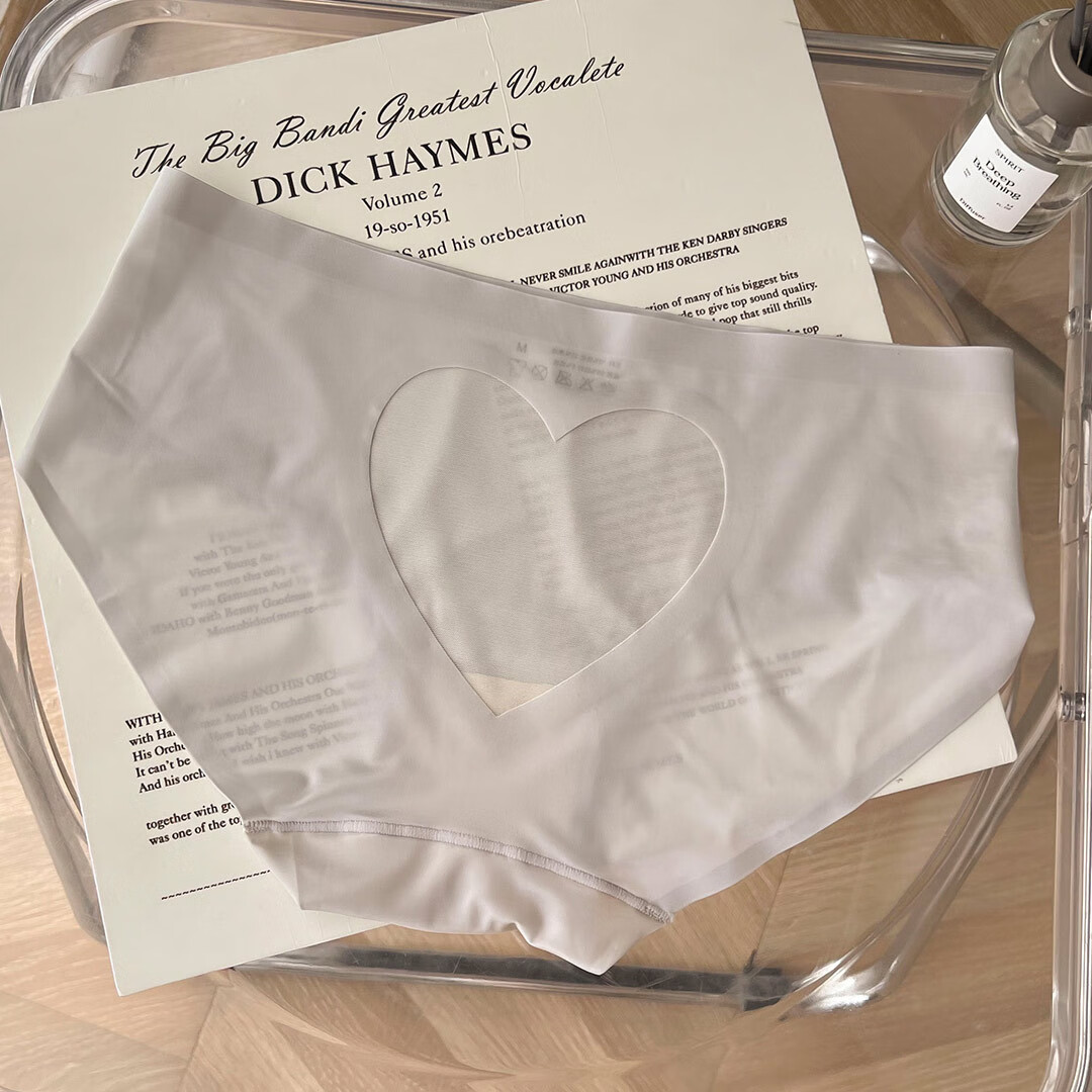 稚蝶冰丝性感蜜桃臀内裤女纯欲爱心镂空裤衩无痕女士三角裤 混色 红杏+纯白+纯黑随机 3条 L （125-140）