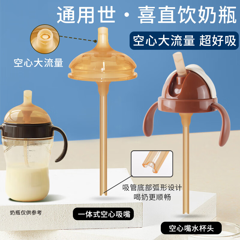 咪小兔适配世喜奶瓶配件直饮吸管奶嘴杯盖鸭嘴保温杯重力球四喜水杯头 【防喷排气棒】空心直饮吸嘴（斜口）